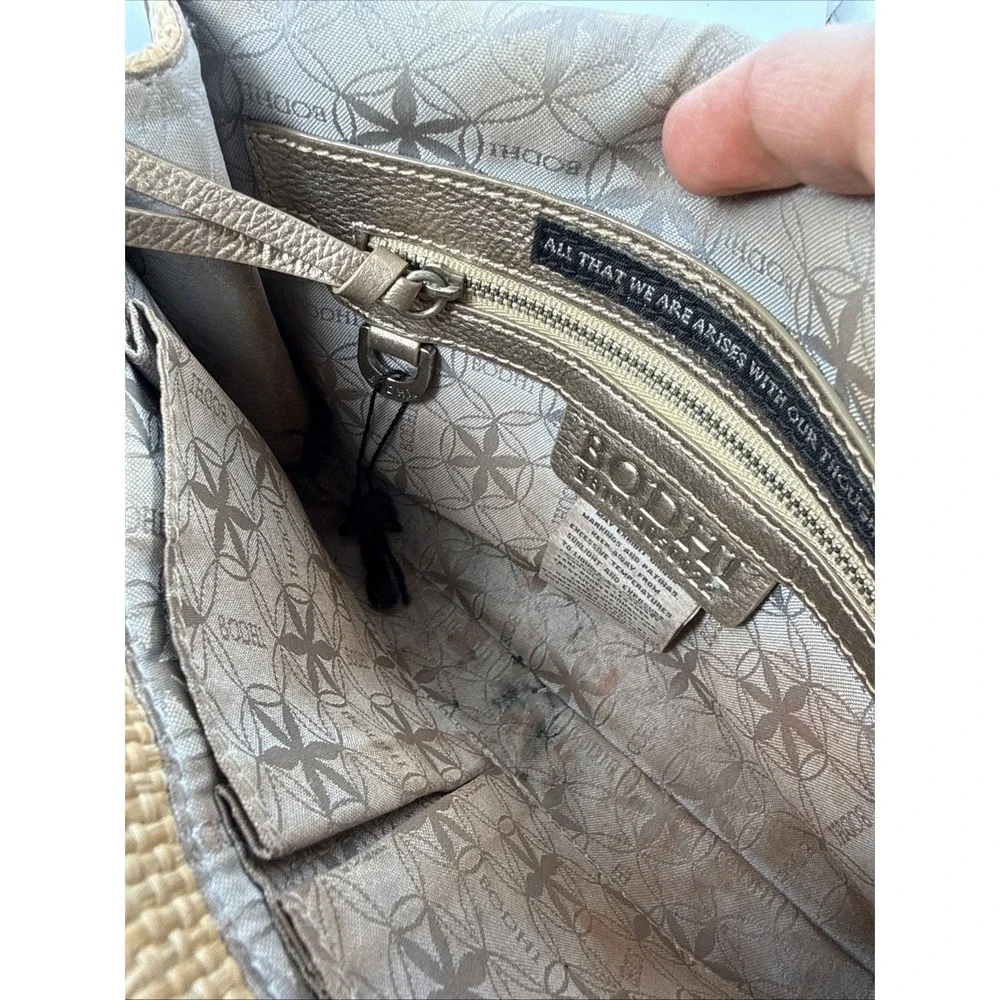 Bodhi Straw Raffia Metallic Leather Envelope Clutch Evening Bag